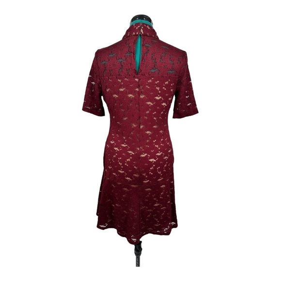 BCBG Maxazria Burgandy Lace Nude Lining high neck dress - Picture 6 of 10